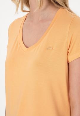 Kadın Turuncu V Yaka Basic Tişört - 50300829073