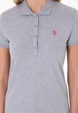 Kadın Gri Melanj Basic Polo Yaka Tişört - 50300830225