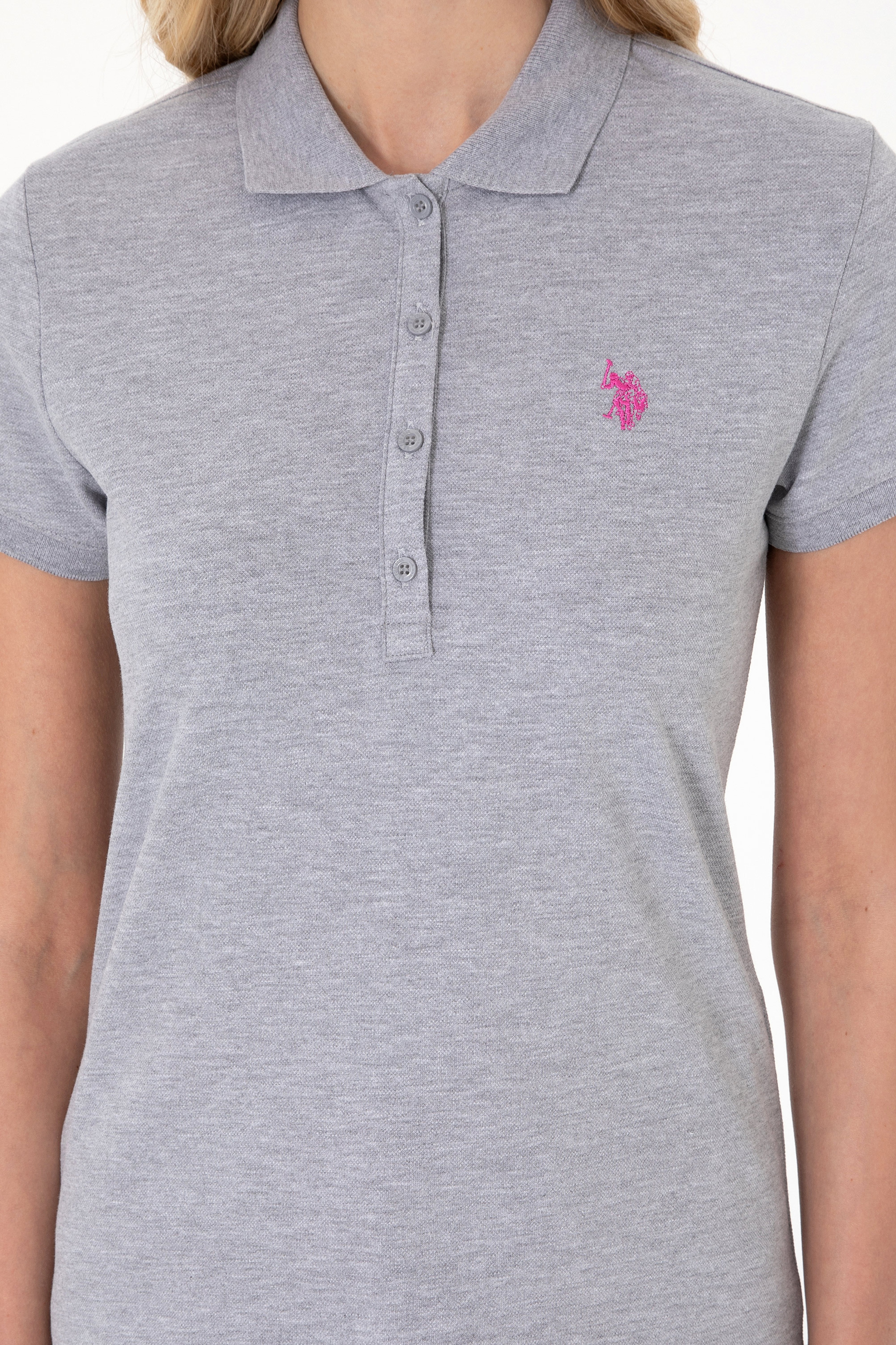 Kadın Gri Melanj Basic Polo Yaka Tişört