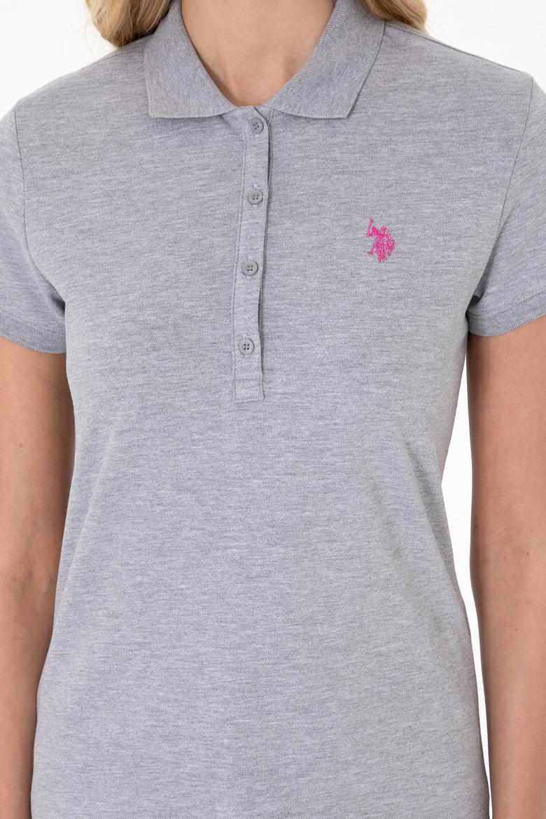 Kadın Gri Melanj Basic Polo Yaka Tişört - 50300830225