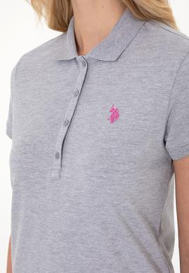 Kadın Gri Melanj Basic Polo Yaka Tişört - 50300830225