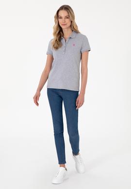 Kadın Gri Melanj Basic Polo Yaka Tişört - 50300830225