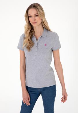 Kadın Gri Melanj Basic Polo Yaka Tişört - 50300830225