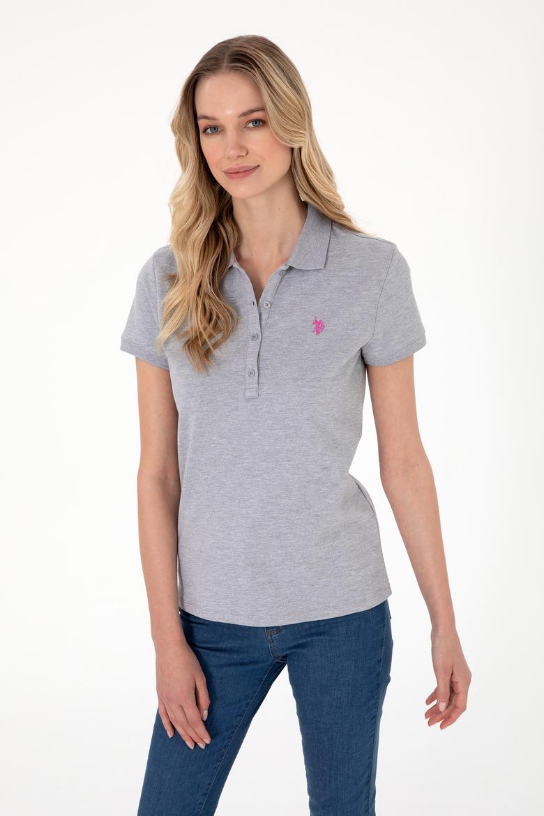 Kadın Gri Melanj Basic Polo Yaka Tişört - 50300830225