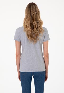 Kadın Gri Melanj Basic Polo Yaka Tişört - 50300830225