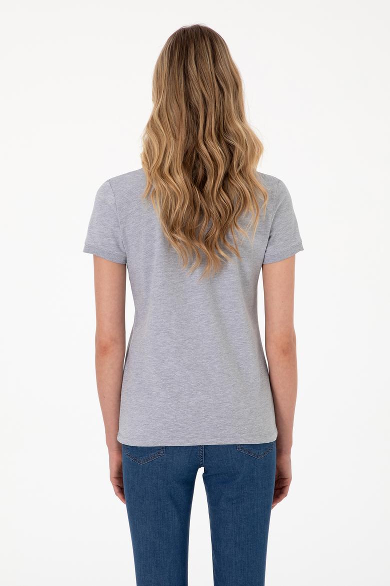 Kadın Gri Melanj Basic Polo Yaka Tişört - 50300830225