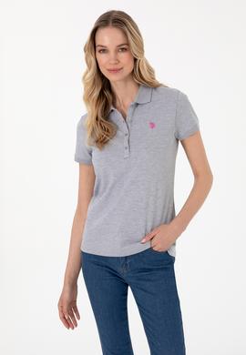 Kadın Gri Melanj Basic Polo Yaka Tişört - 50300830225