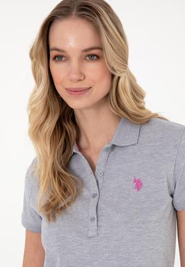 Kadın Gri Melanj Basic Polo Yaka Tişört - 50300830225