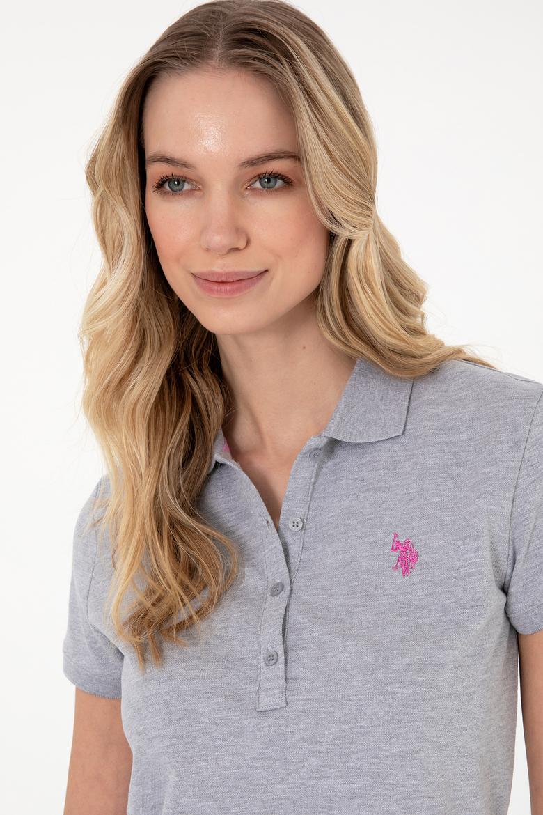 Kadın Gri Melanj Basic Polo Yaka Tişört - 50300830225
