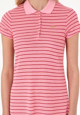 Kadın Pembe Çizgili Polo Yaka Mini Boy Örme Elbise - 50300639012
