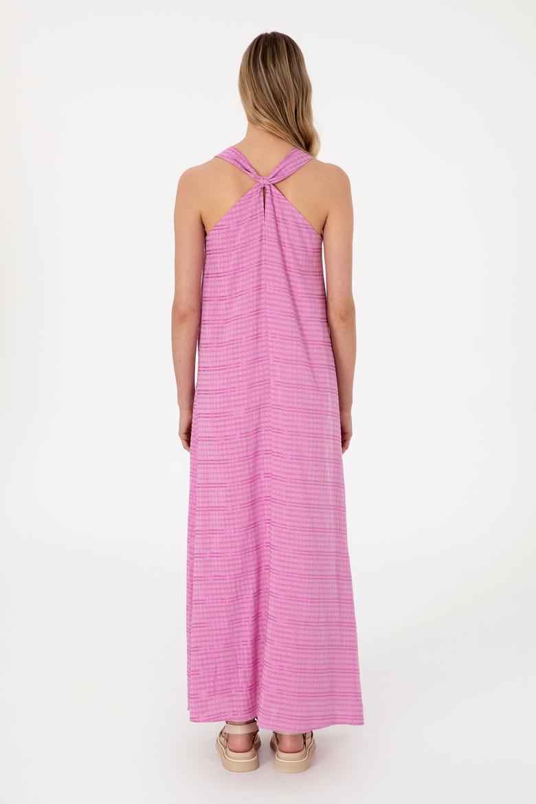 Kadın Fuşya Maxi Boy Dokuma Elbise - 50299173009