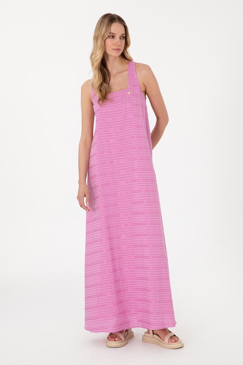 Kadın Fuşya Maxi Boy Dokuma Elbise - 50299173009