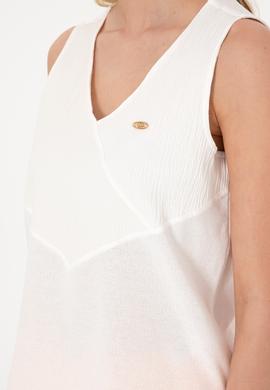 Kadın Ekru Kolsuz V Yaka Tişört - 50300793006