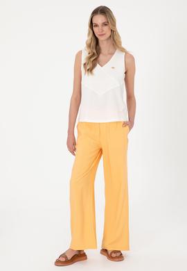 Kadın Ekru Kolsuz V Yaka Tişört - 50300793006