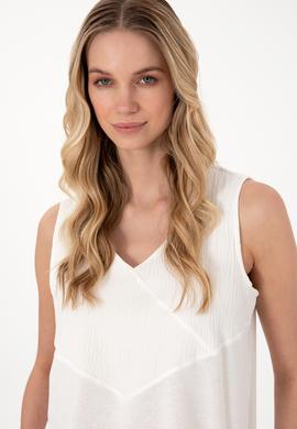 Kadın Ekru Kolsuz V Yaka Tişört - 50300793006