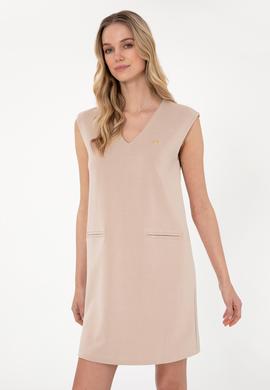 Kadın Camel Modal Karışımlı V Yaka Mini Boy Örme Elbise - 50300760006