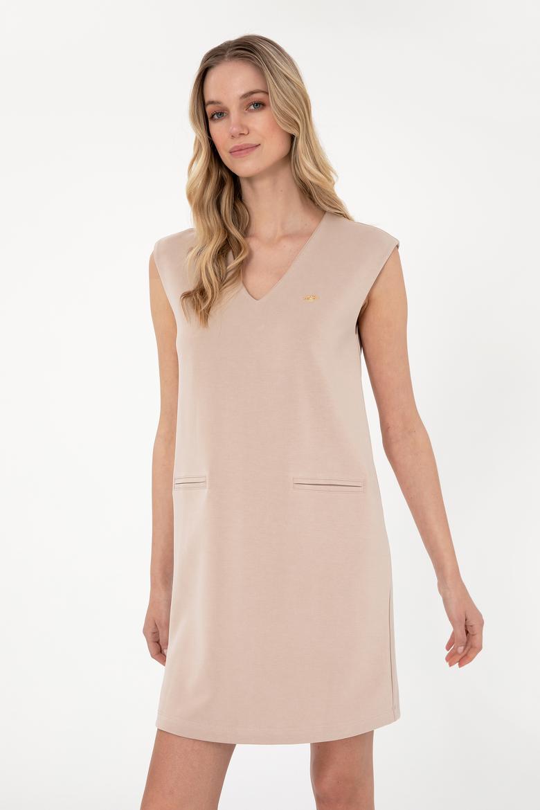 Kadın Camel Modal Karışımlı V Yaka Mini Boy Örme Elbise - 50300760006