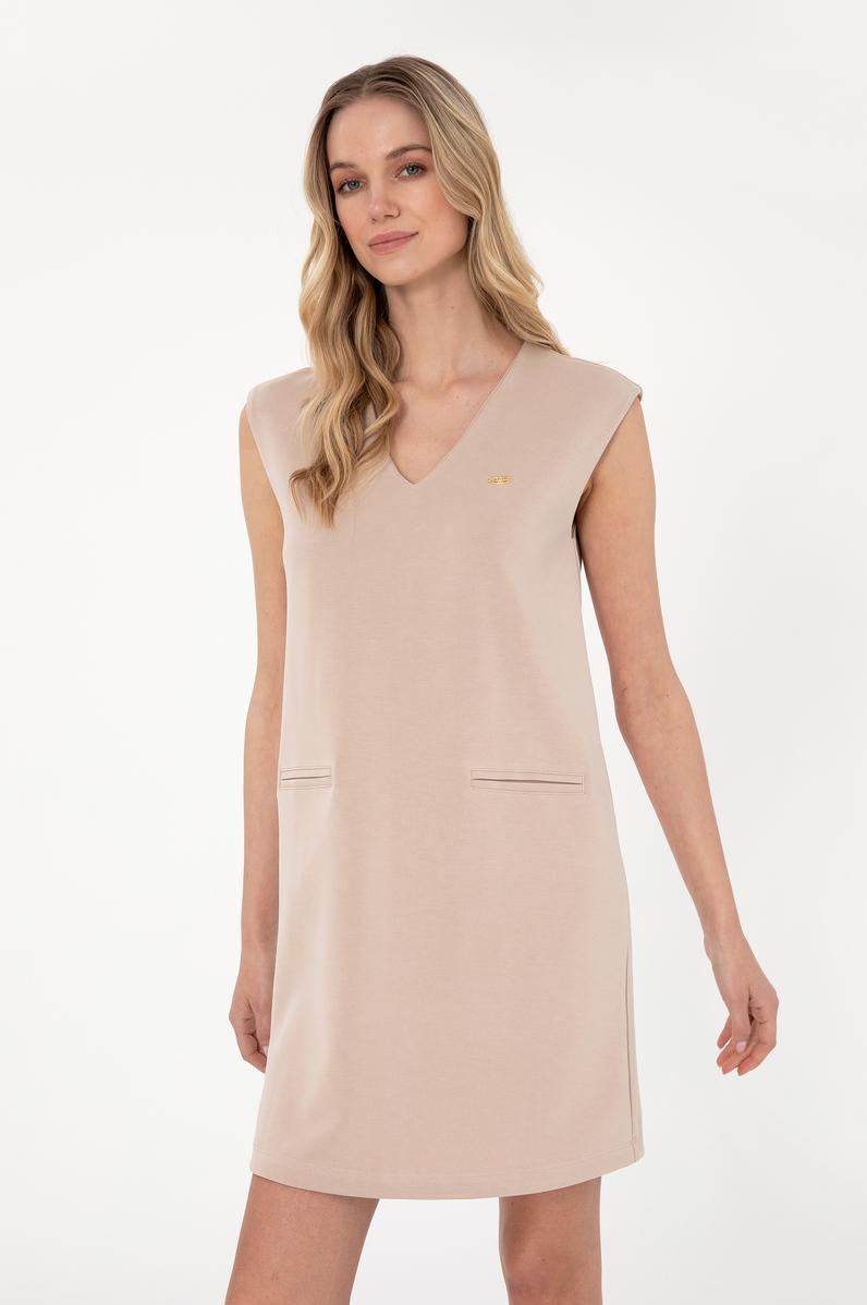 Kadın Camel Modal Karışımlı V Yaka Mini Boy Örme Elbise