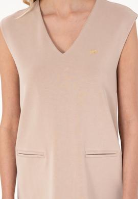 Kadın Camel Modal Karışımlı V Yaka Mini Boy Örme Elbise - 50300760006