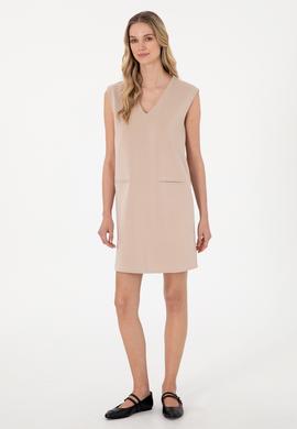 Kadın Camel Modal Karışımlı V Yaka Mini Boy Örme Elbise - 50300760006
