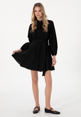 Kadın Siyah Mini Boy Dokuma Elbise - 50299287019