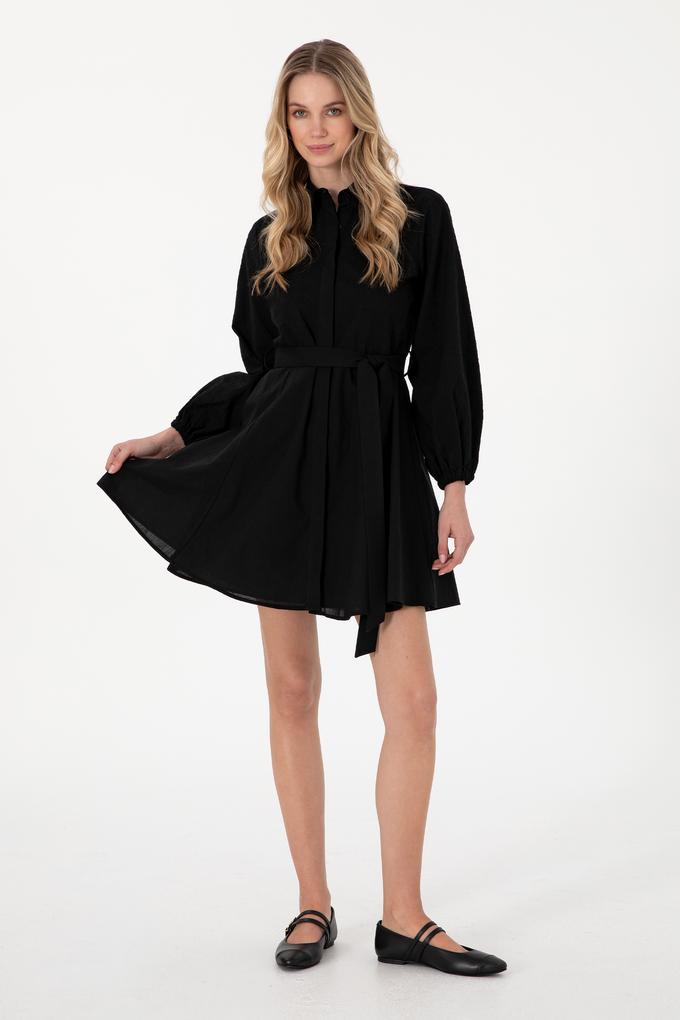 Kadın Siyah Mini Boy Dokuma Elbise