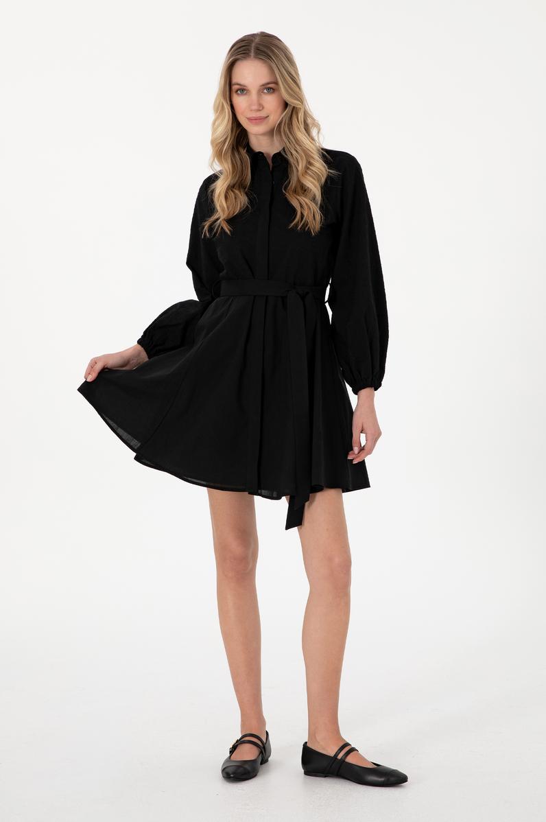 Kadın Siyah Mini Boy Dokuma Elbise