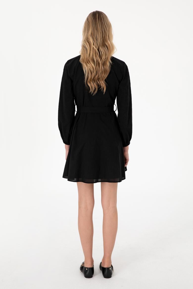Kadın Siyah Mini Boy Dokuma Elbise - 50299287019