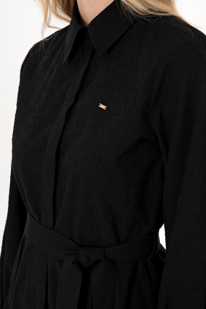 Kadın Siyah Mini Boy Dokuma Elbise - 50299287019