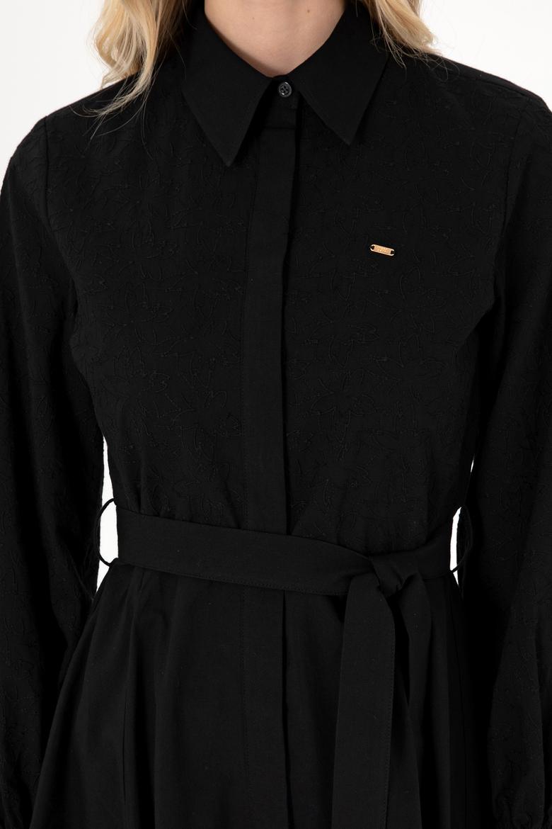 Kadın Siyah Mini Boy Dokuma Elbise - 50299287019