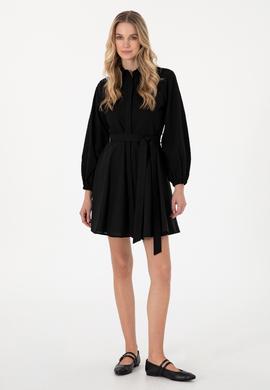 Kadın Siyah Mini Boy Dokuma Elbise - 50299287019