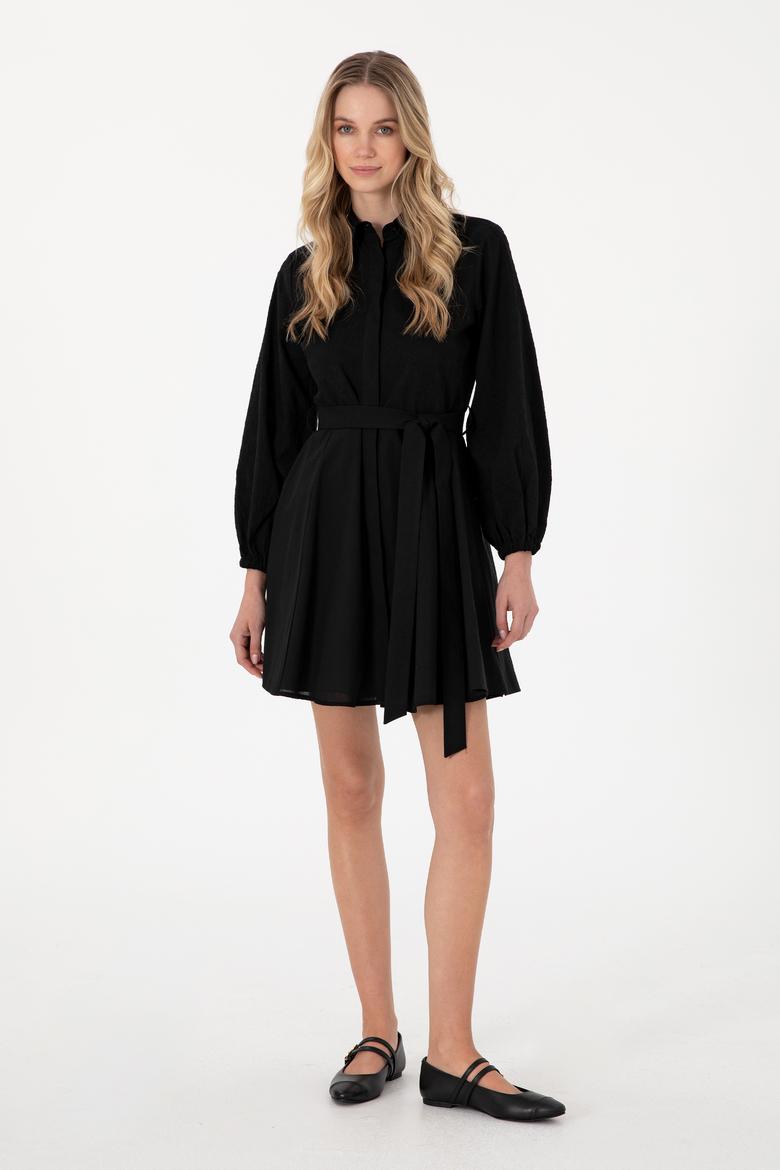 Kadın Siyah Mini Boy Dokuma Elbise - 50299287019