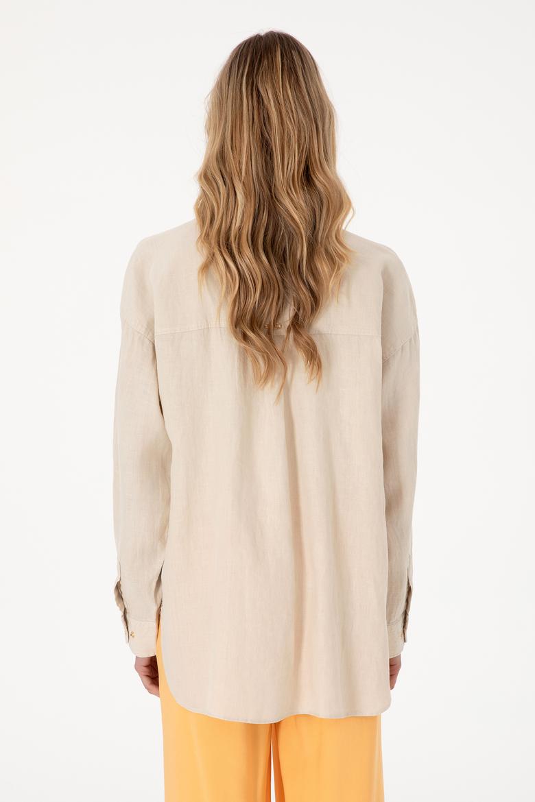 Kadın Taş Uzun Kollu Keten Tunik Gömlek - 50305939026