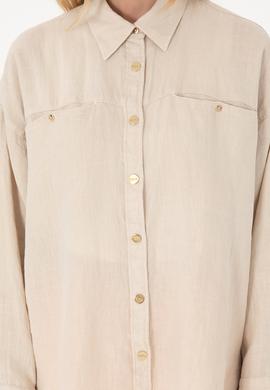 Kadın Taş Uzun Kollu Keten Tunik Gömlek - 50305939026