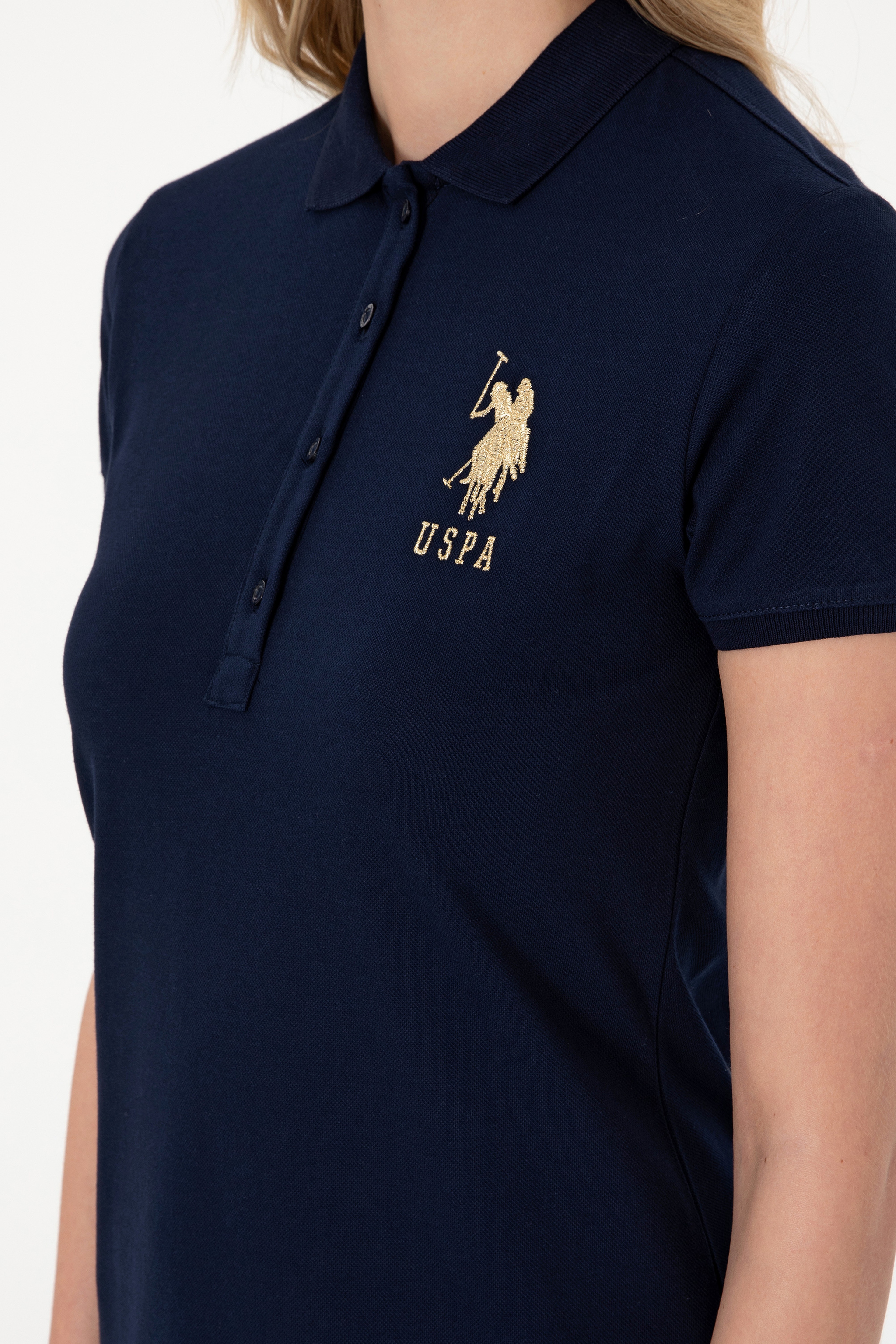 Kadın Lacivert Polo Yaka Mini Boy Örme Elbise