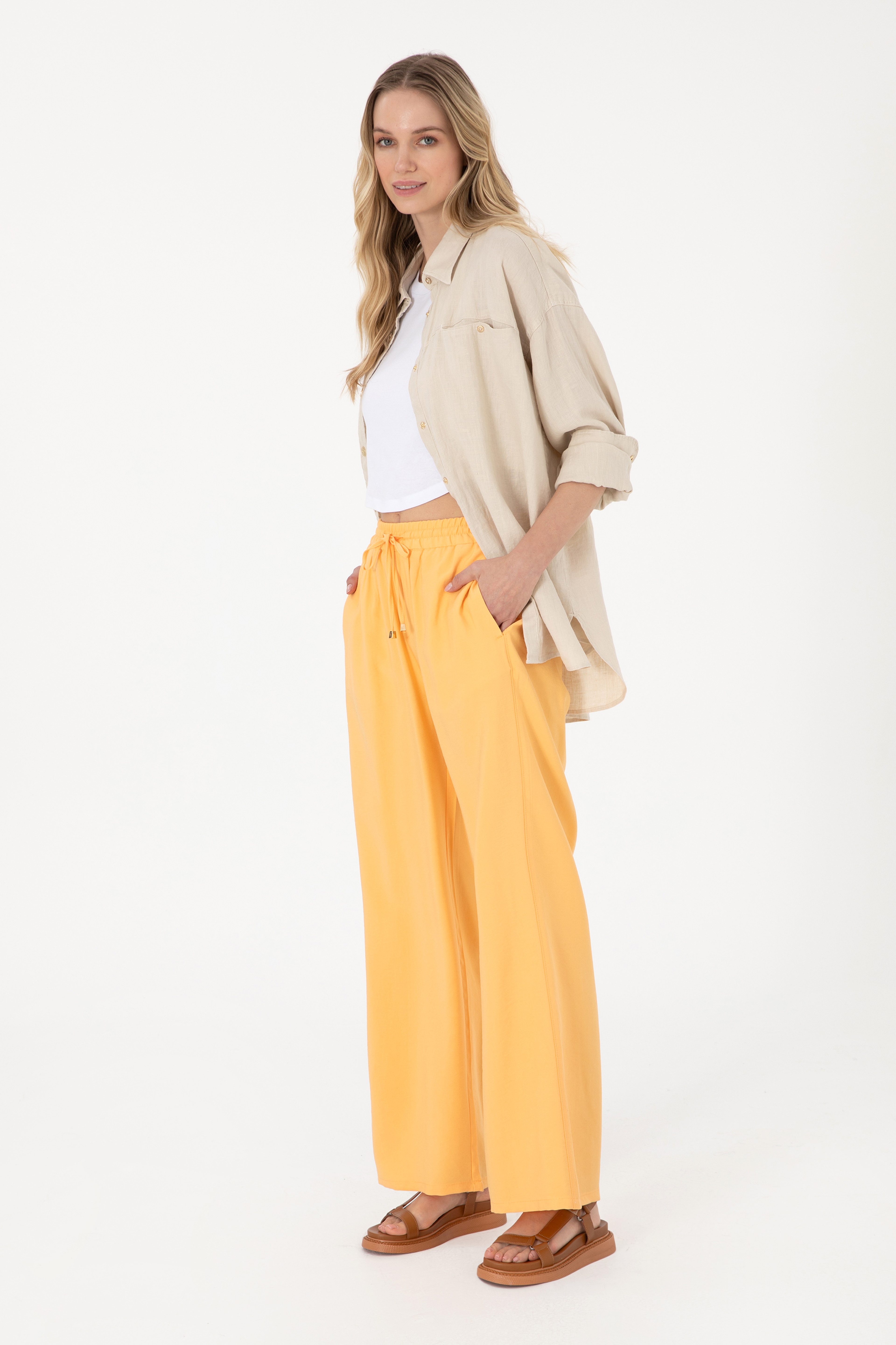 Kadın Turuncu Loose Relax Fit Kanvas Pantolon - Image 3