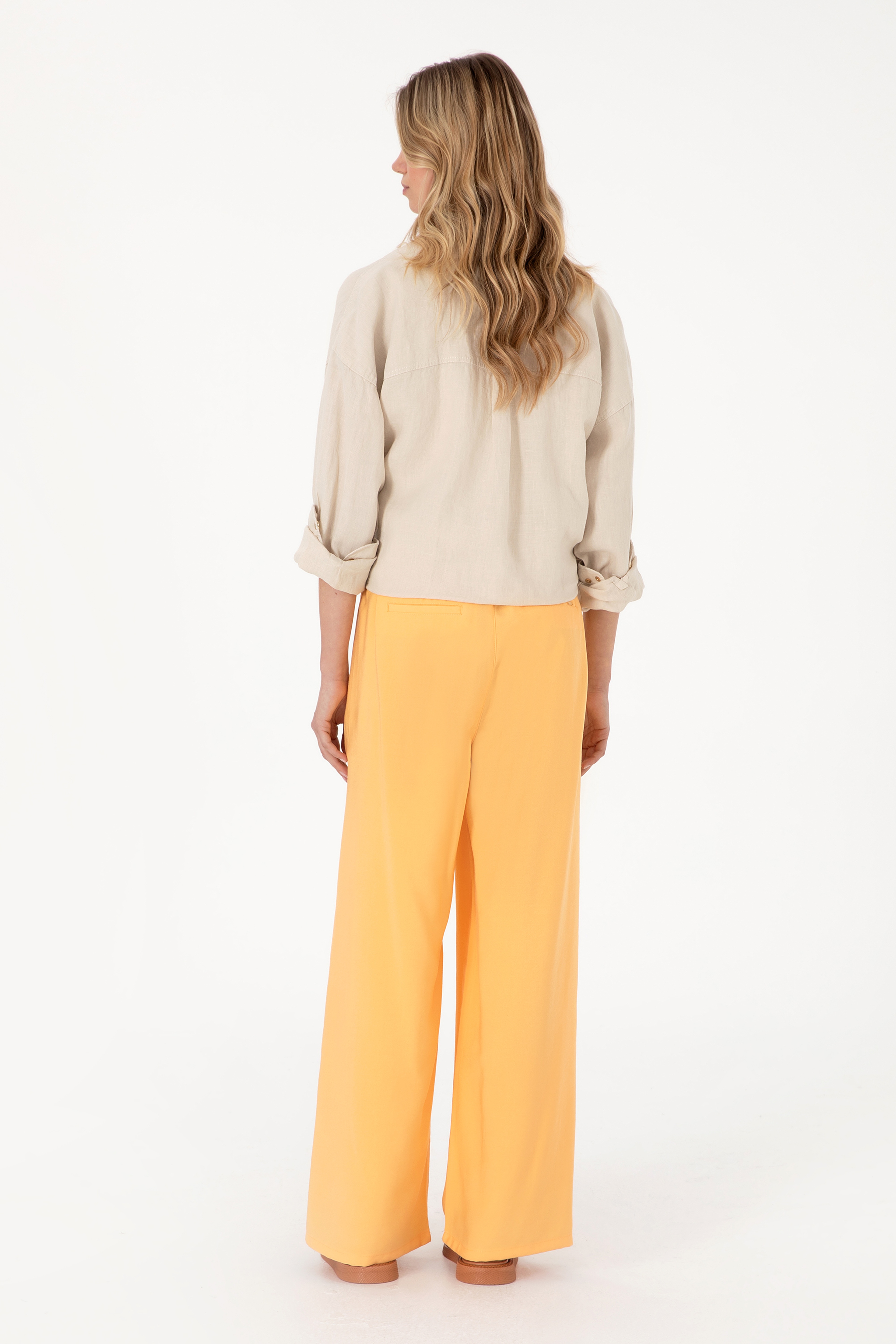 Kadın Turuncu Loose Relax Fit Kanvas Pantolon - Image 4