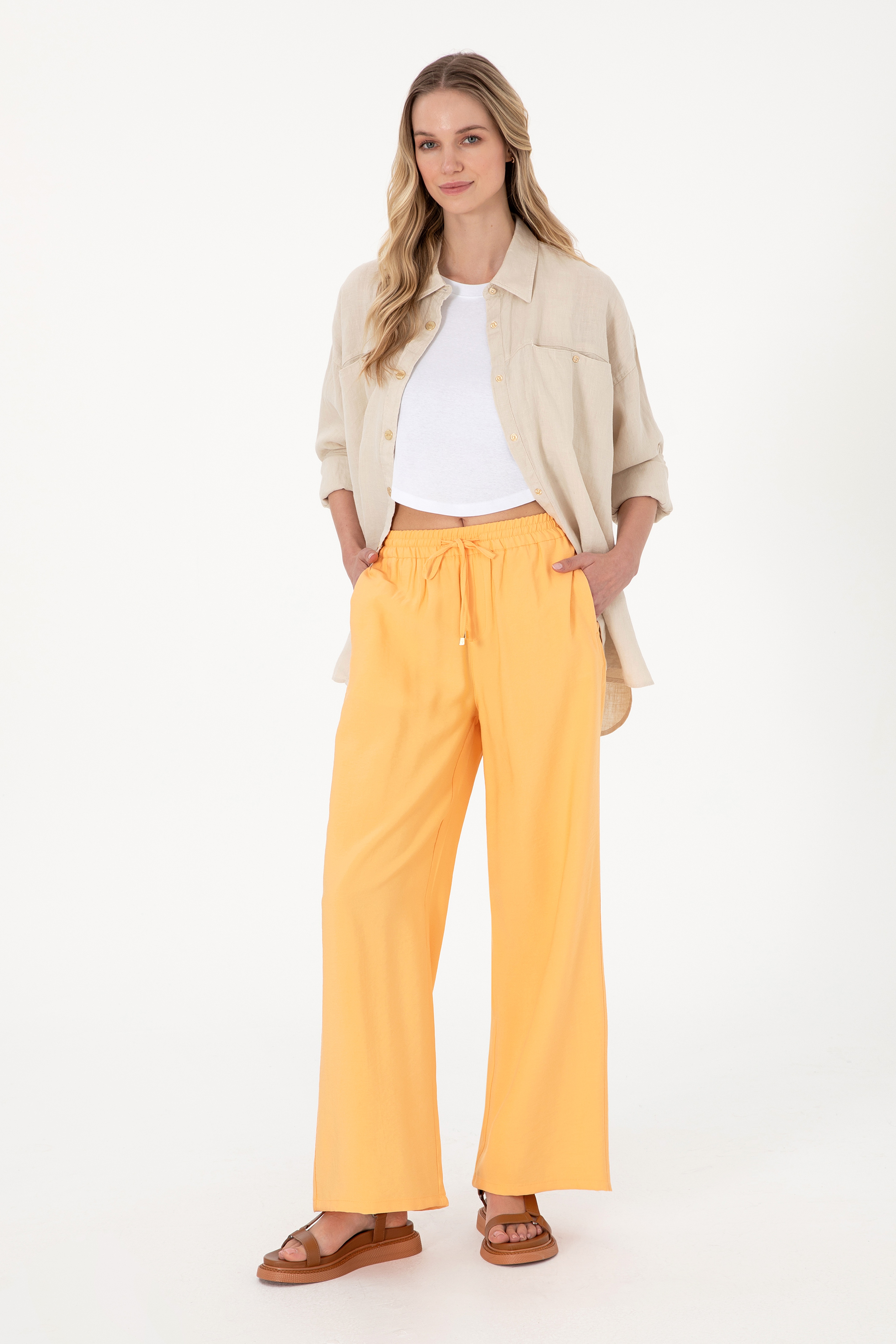 Kadın Turuncu Loose Relax Fit Kanvas Pantolon - Image 1