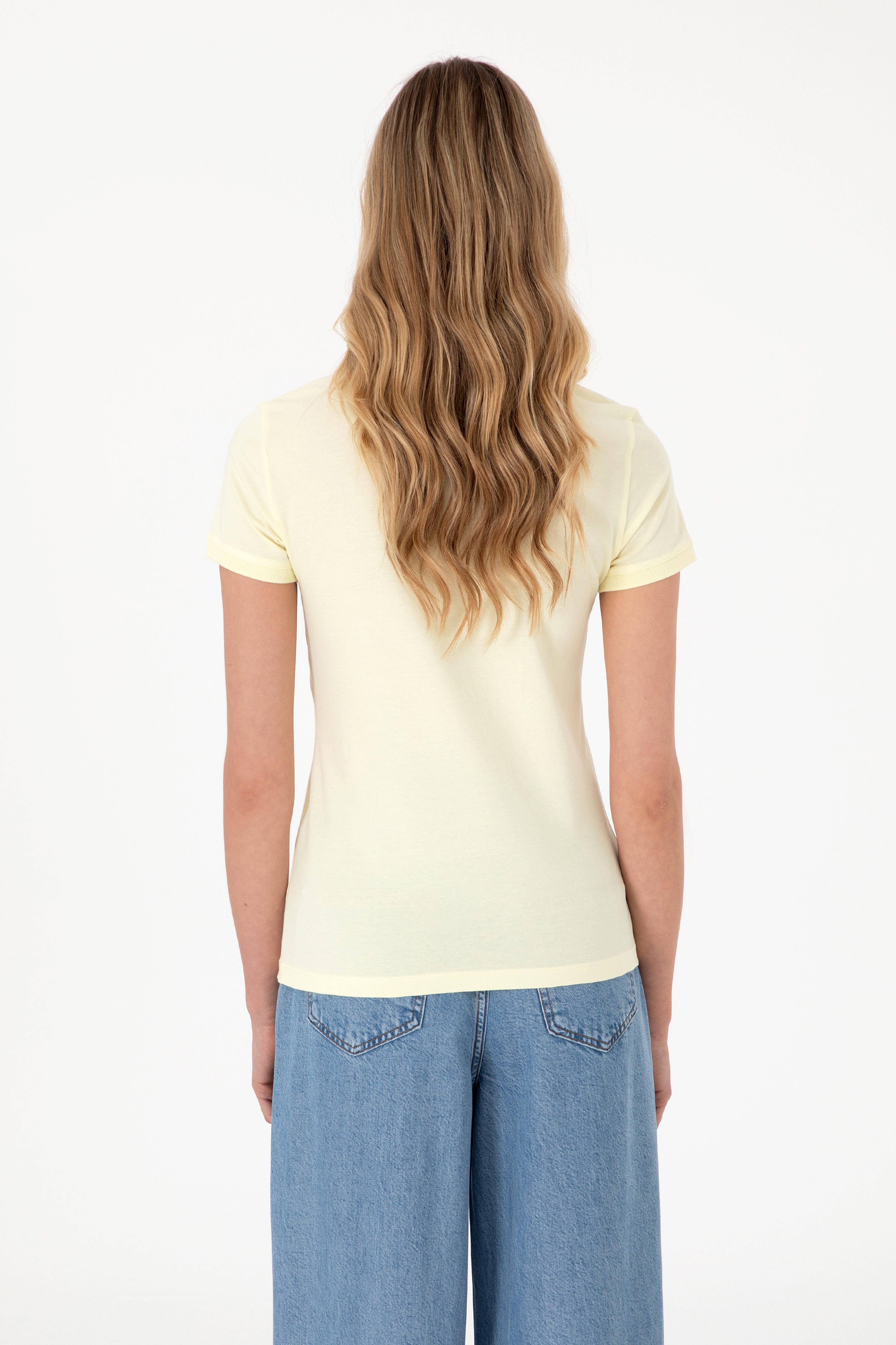 Kadın Limon Basic Polo Yaka Tişört - Image 5