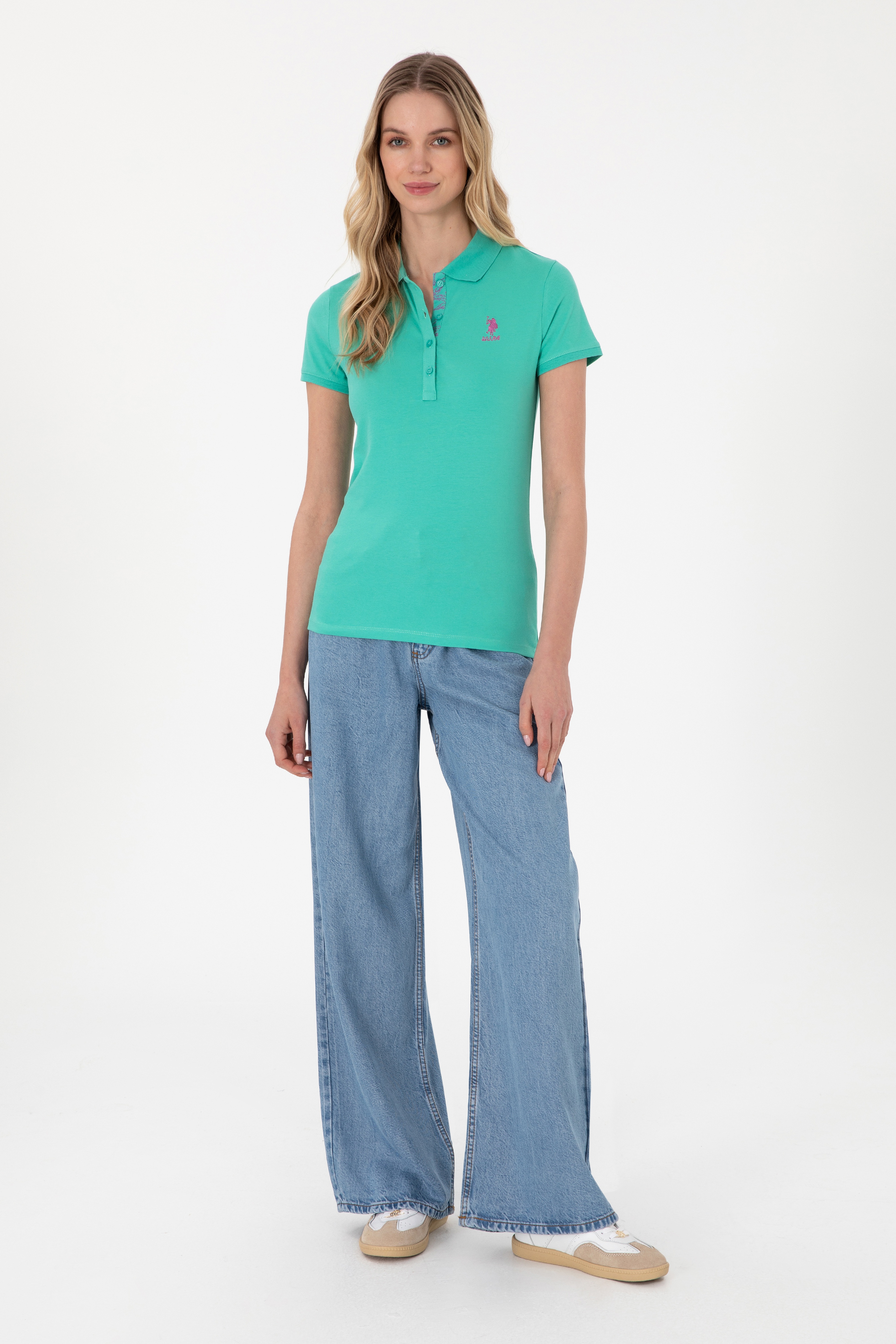Kadın Mint Basic Polo Yaka Tişört - Image 4