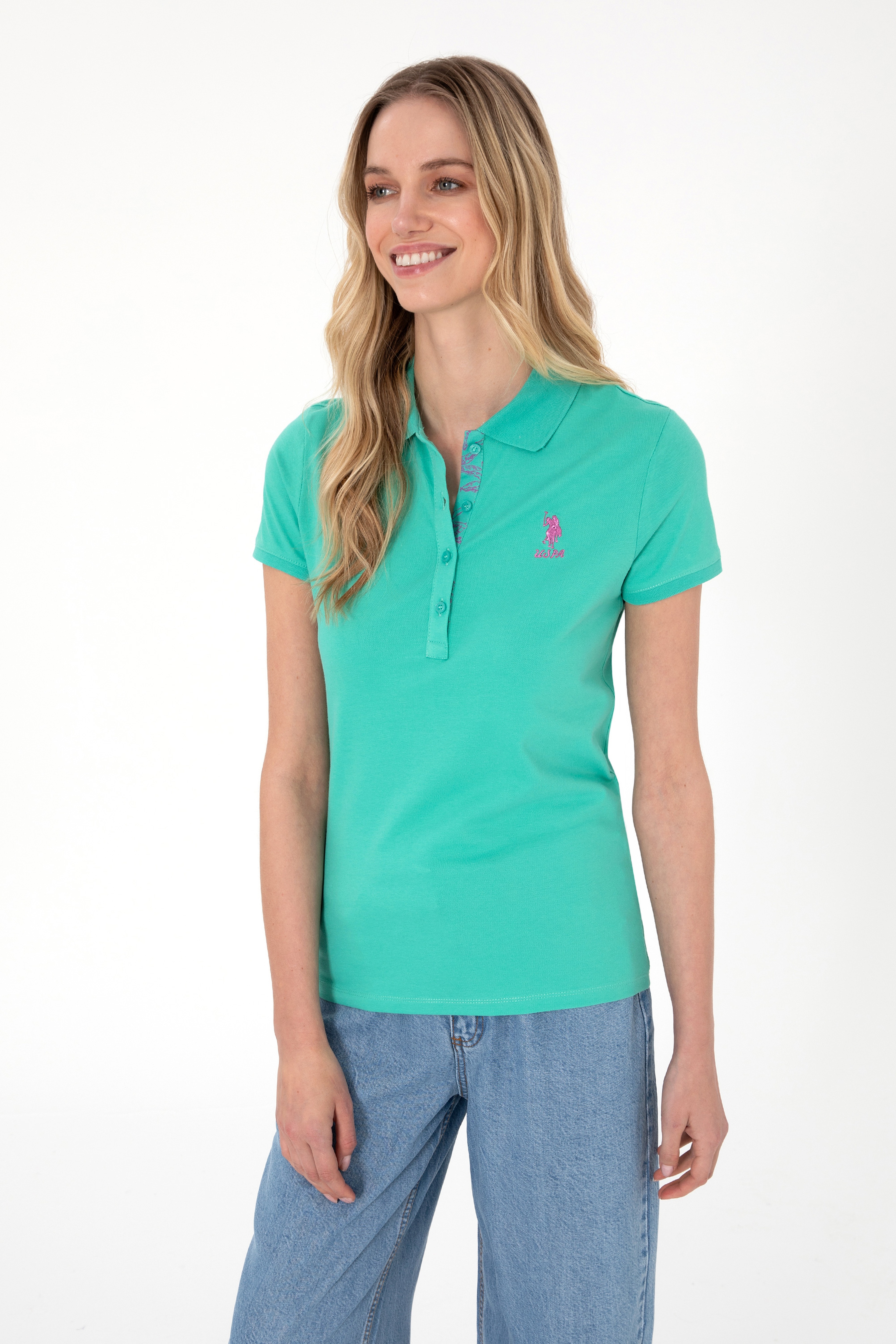 Kadın Mint Basic Polo Yaka Tişört