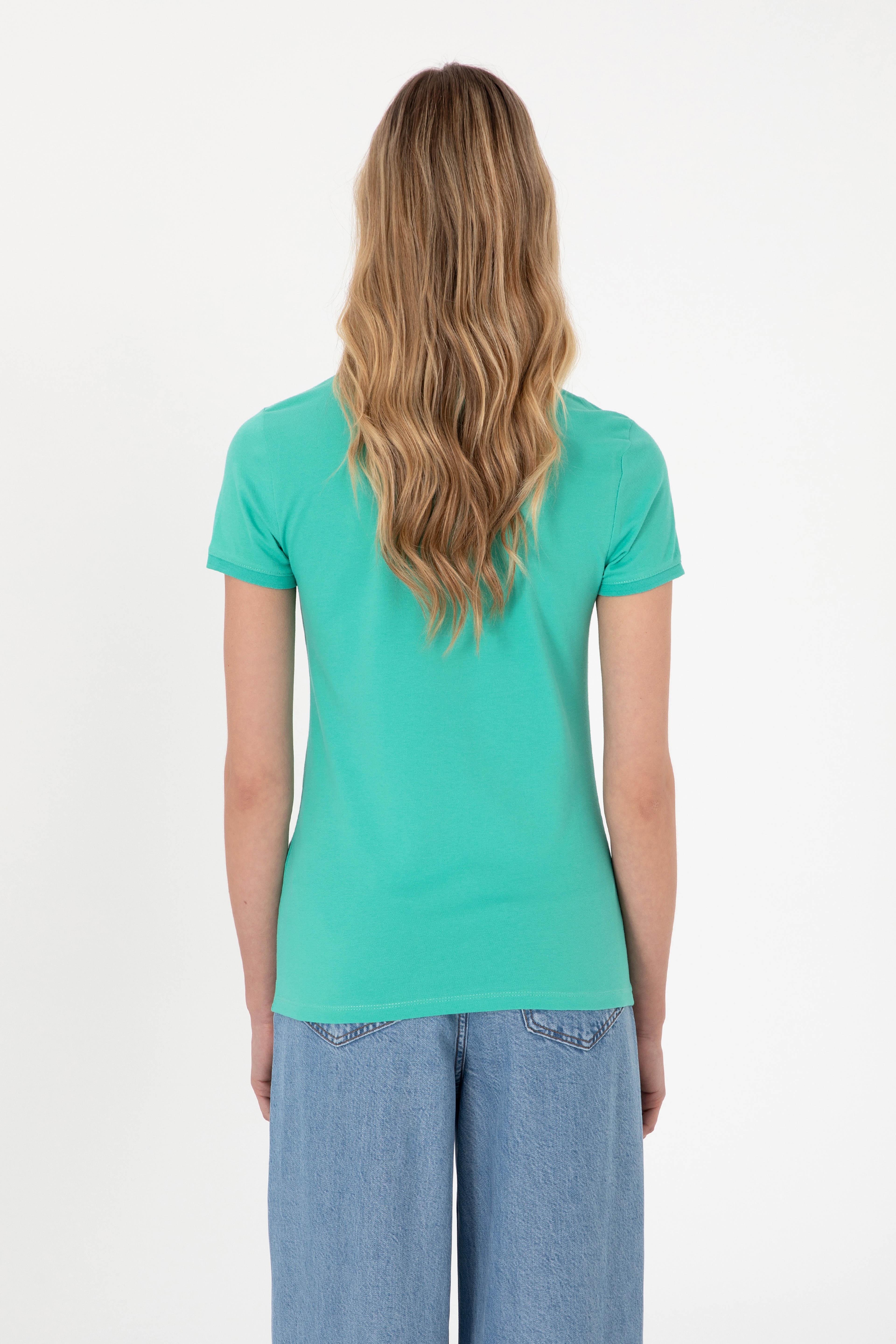 Kadın Mint Basic Polo Yaka Tişört
