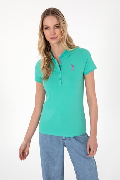 Kadın Mint Basic Polo Yaka Tişört