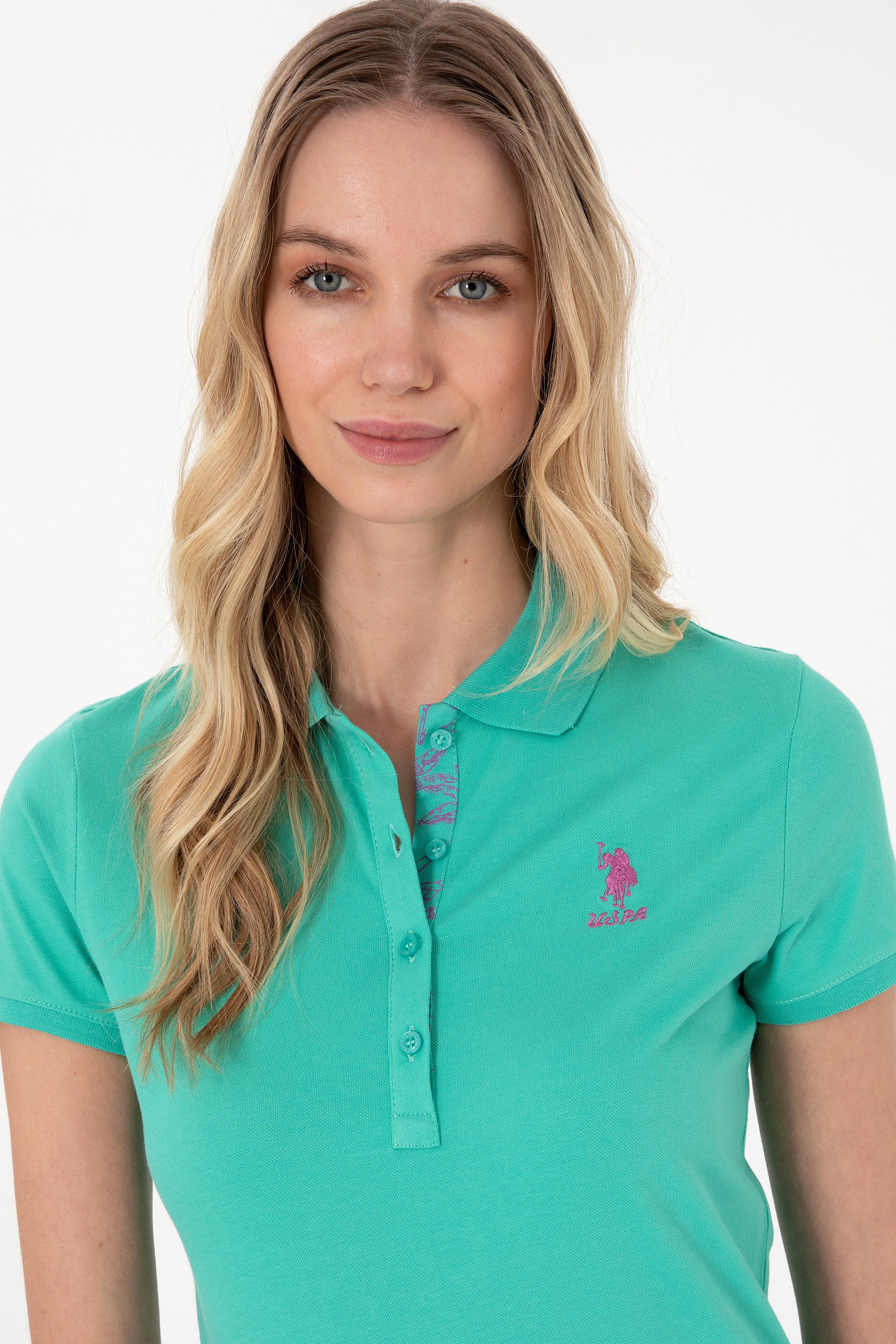 Kadın Mint Basic Polo Yaka Tişört - Image 2