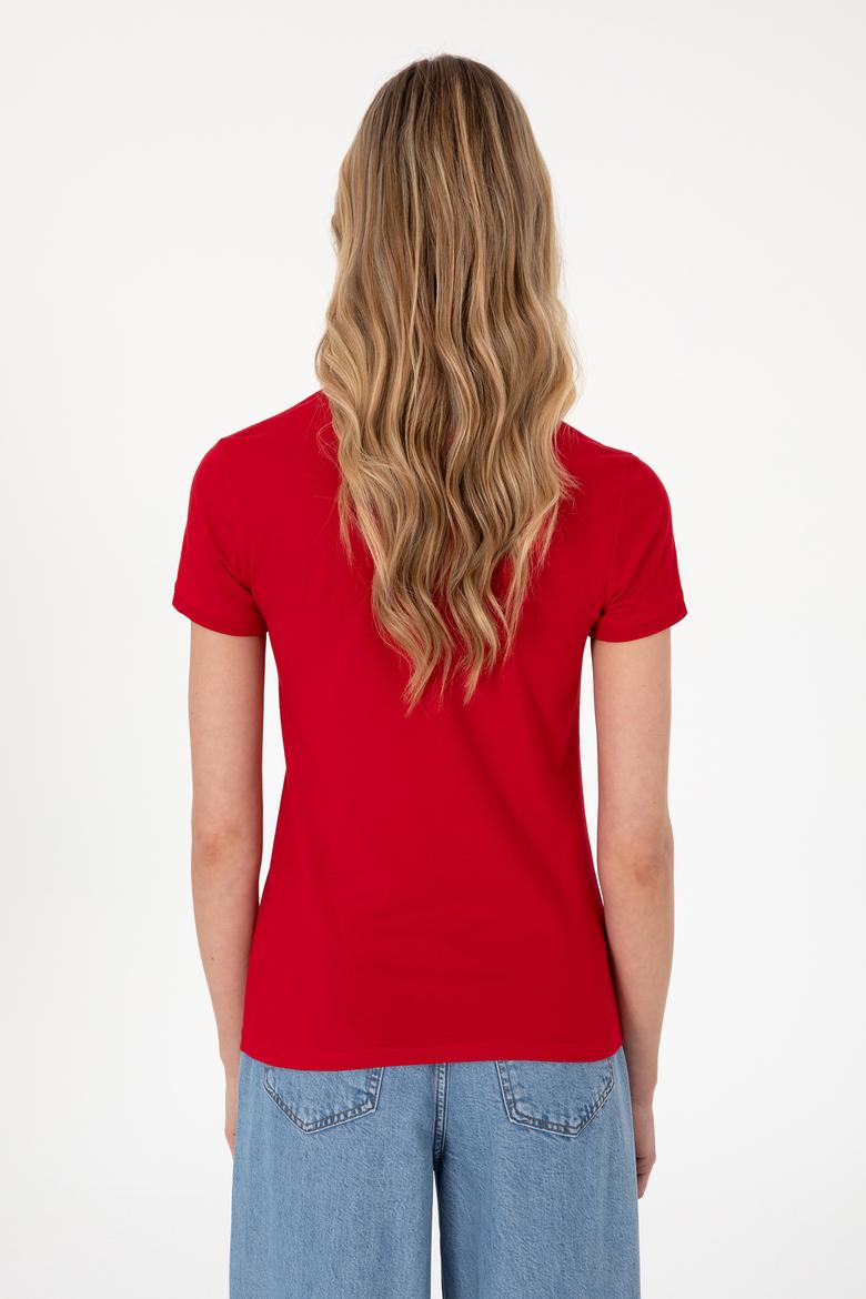 Kadın Kırmızı Basic Polo Yaka Tişört - 50307689001