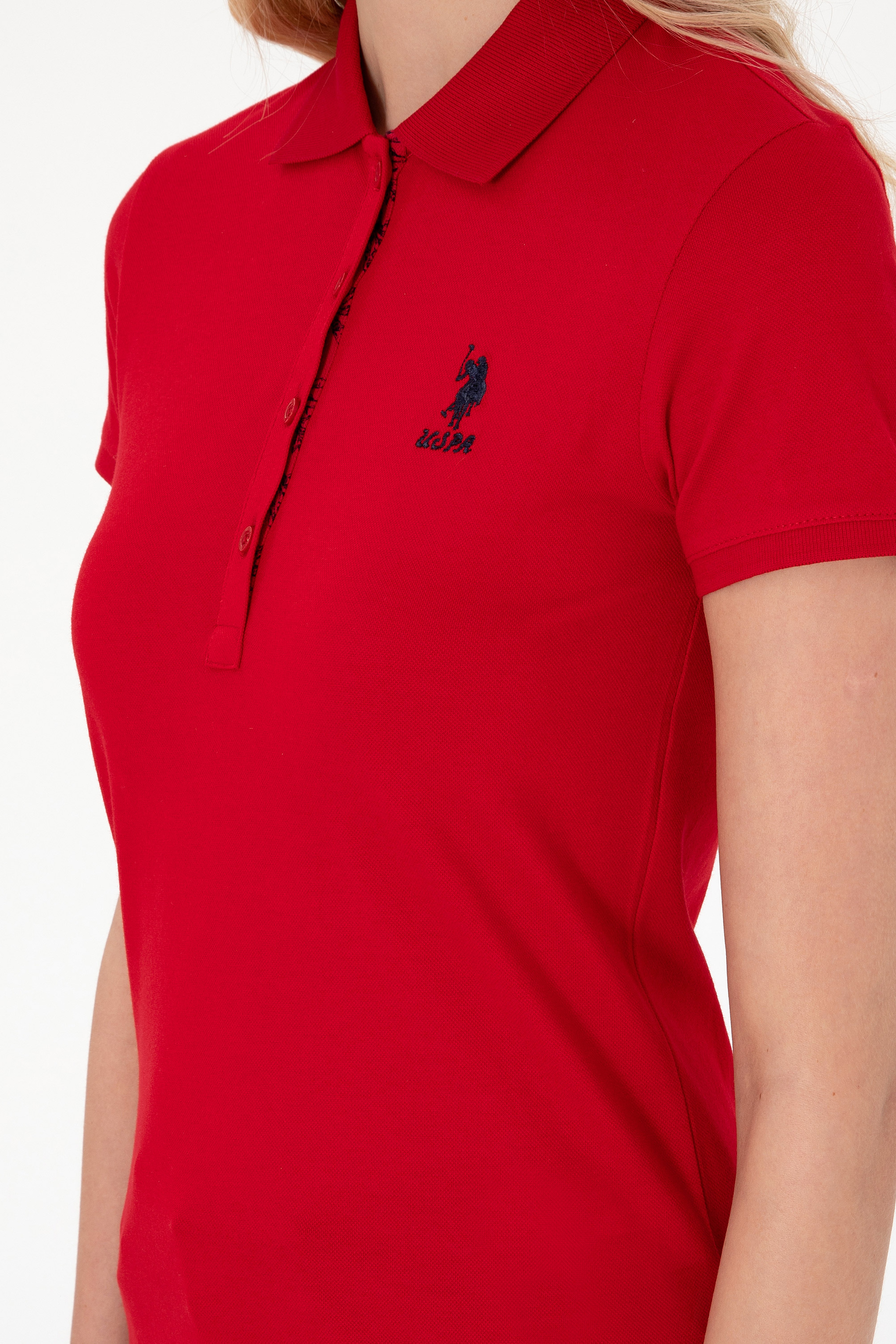 Kadın Kırmızı Basic Polo Yaka Tişört - Image 7