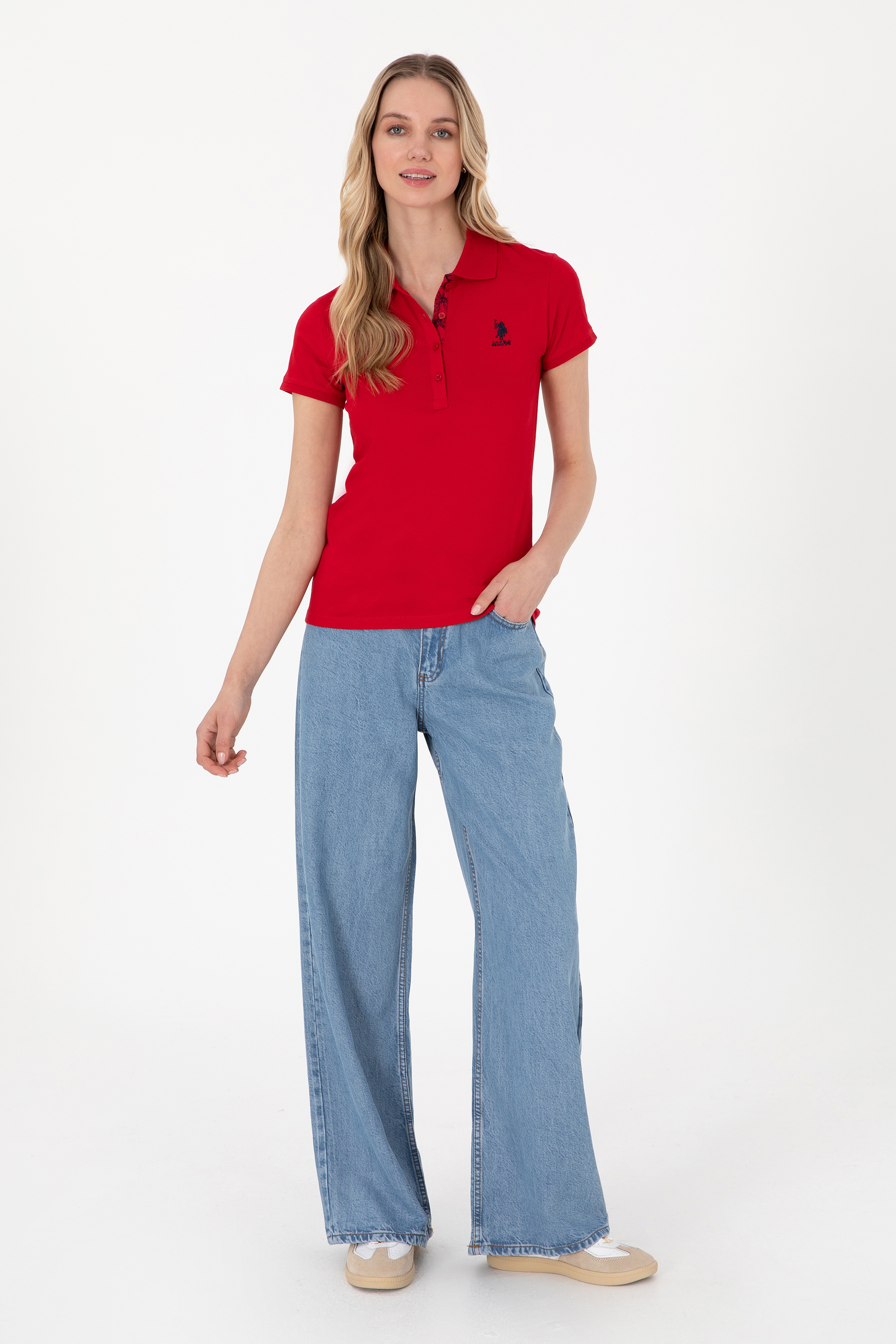 Kadın Kırmızı Basic Polo Yaka Tişört