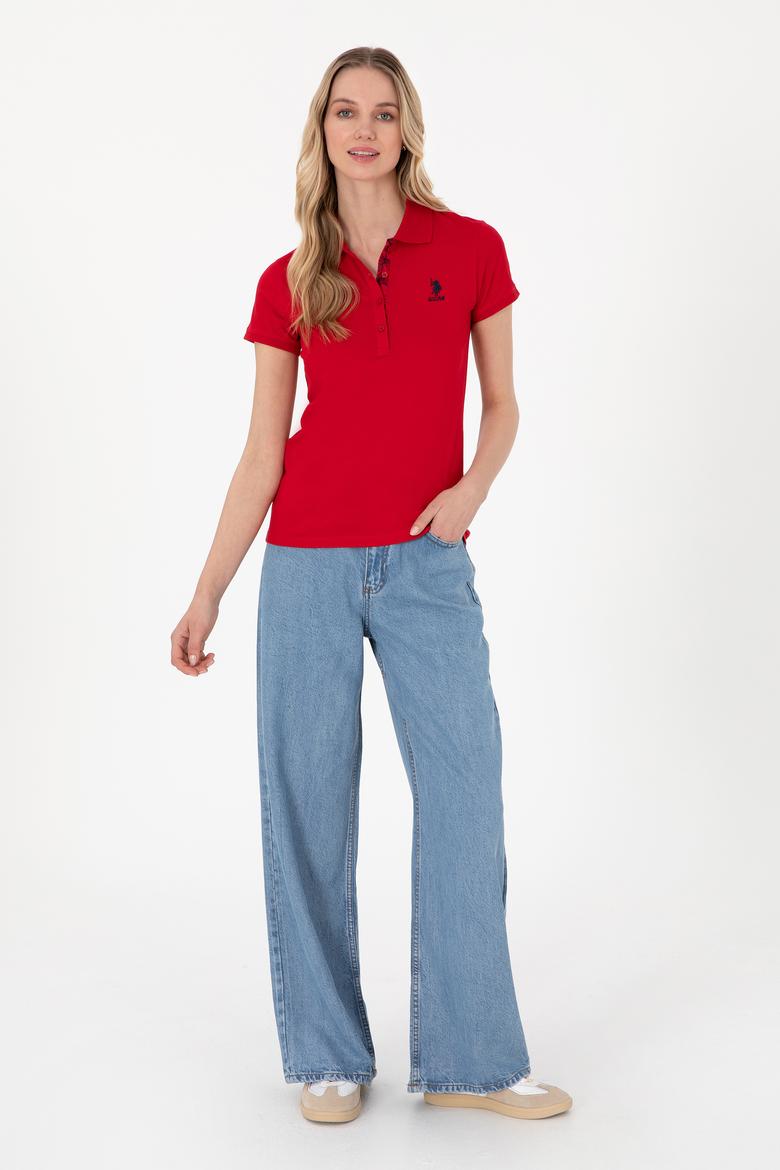 Kadın Kırmızı Basic Polo Yaka Tişört - 50307689001