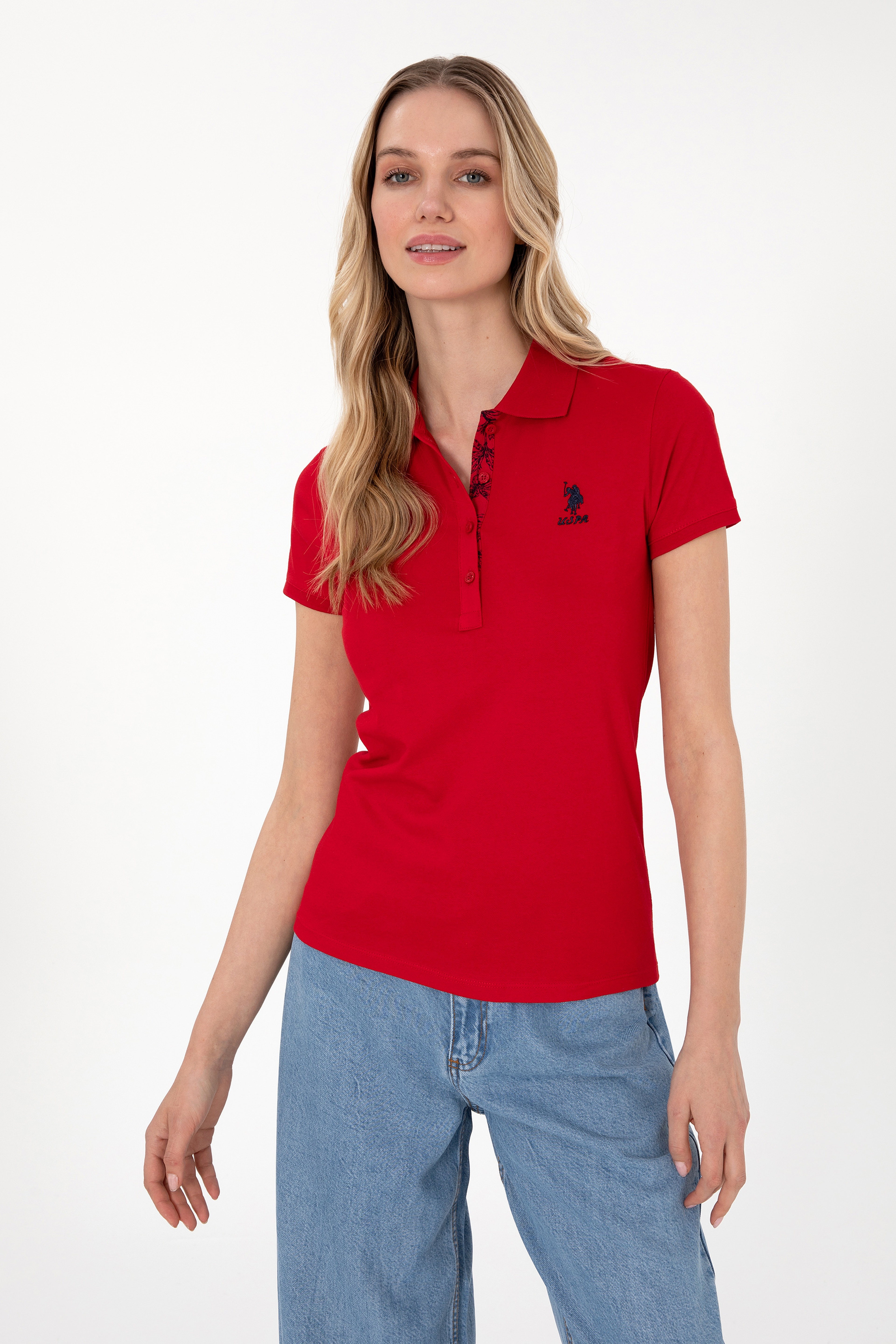 Kadın Kırmızı Basic Polo Yaka Tişört - Image 1