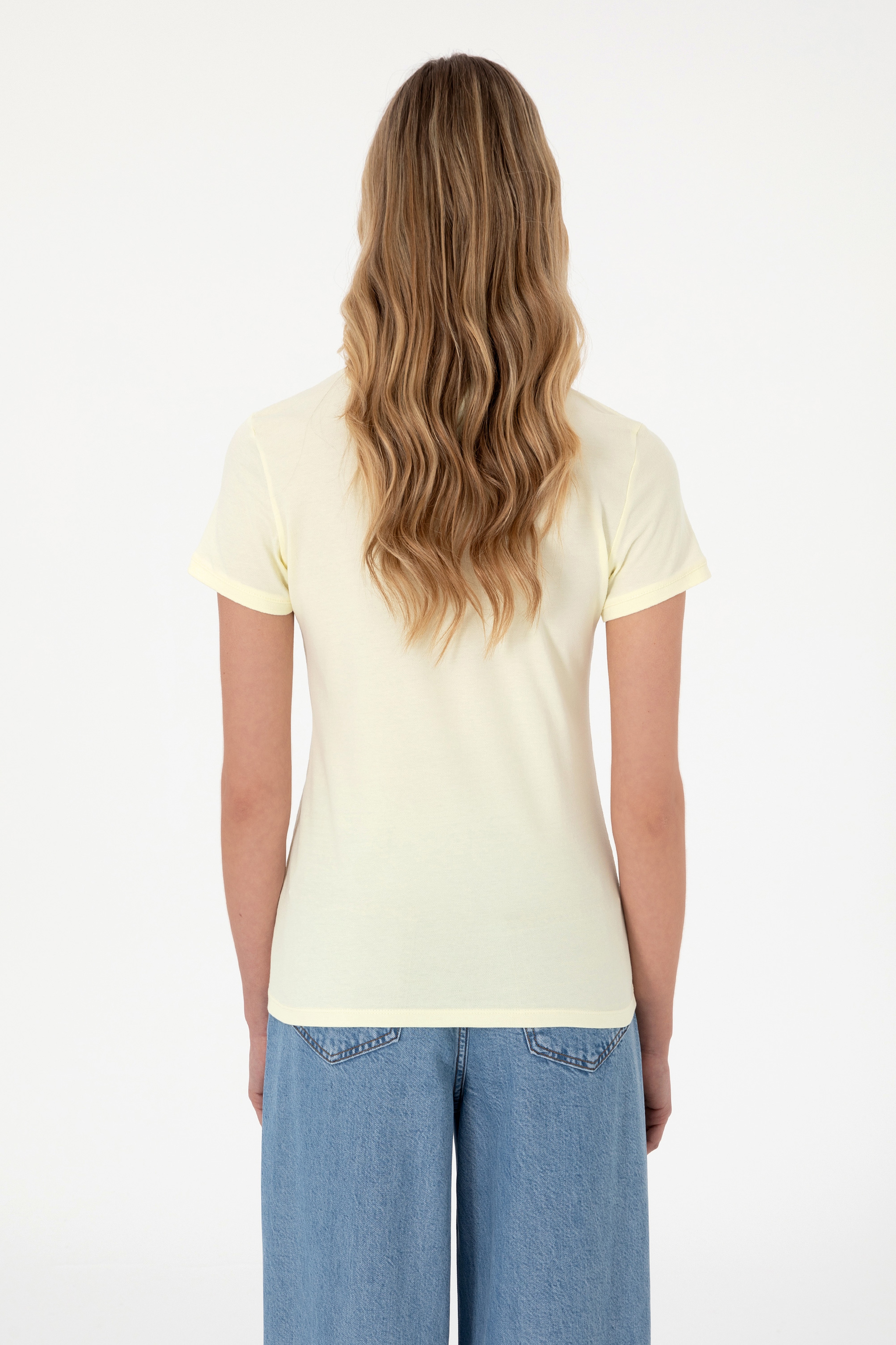 Kadın Limon Basic Polo Yaka Tişört - Image 5